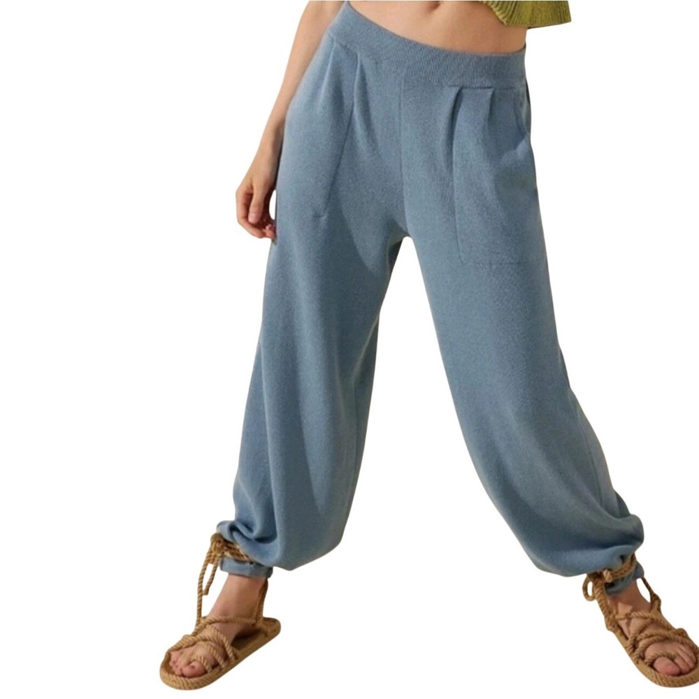 Free People Beach Linen Blend Knit Freya Boho Joggers Pockets XS Blue Loungewear
